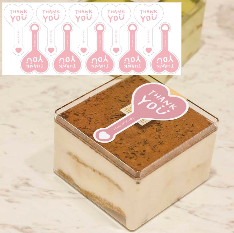 สติ๊กเกอร์ Thank you กระดาษเคลือบกันน้ำ (ระดับแช่ตู้เย็น) ขนาด 3.8x6.8 cm. 10 ดวง/แผ่น แพ็ค 10 แผ่น (100 ดวง)