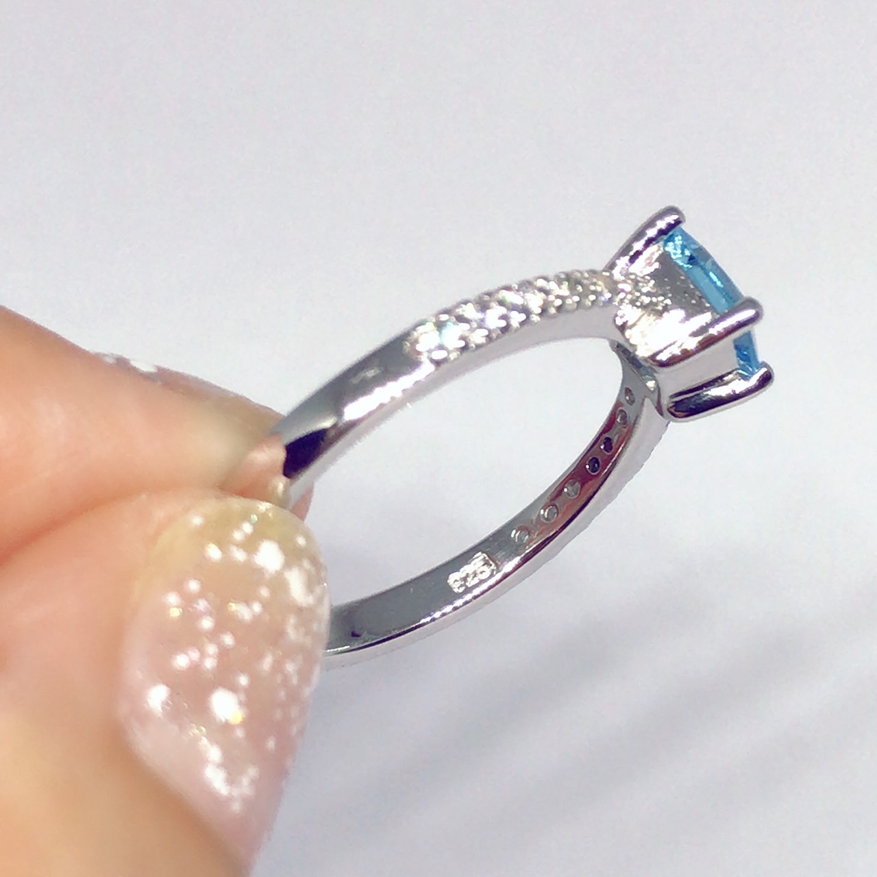 แหวนเงินแท้ พลอยบลูโทแพสแท้(ราศีธนู)