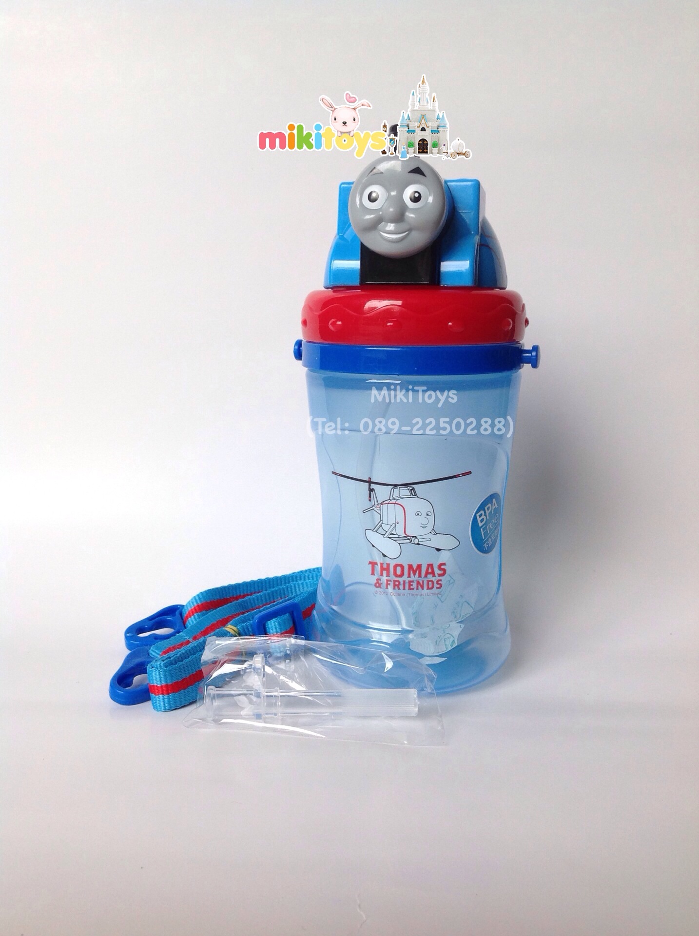 กระติกน้ำ Thomas 3D (THOMAS สีฟ้า-แดง)ฝาเลื่อน3D หลอดในตัว **แถมหลอดดูดสำรองให้1ชิ้นด้วยค่ะ