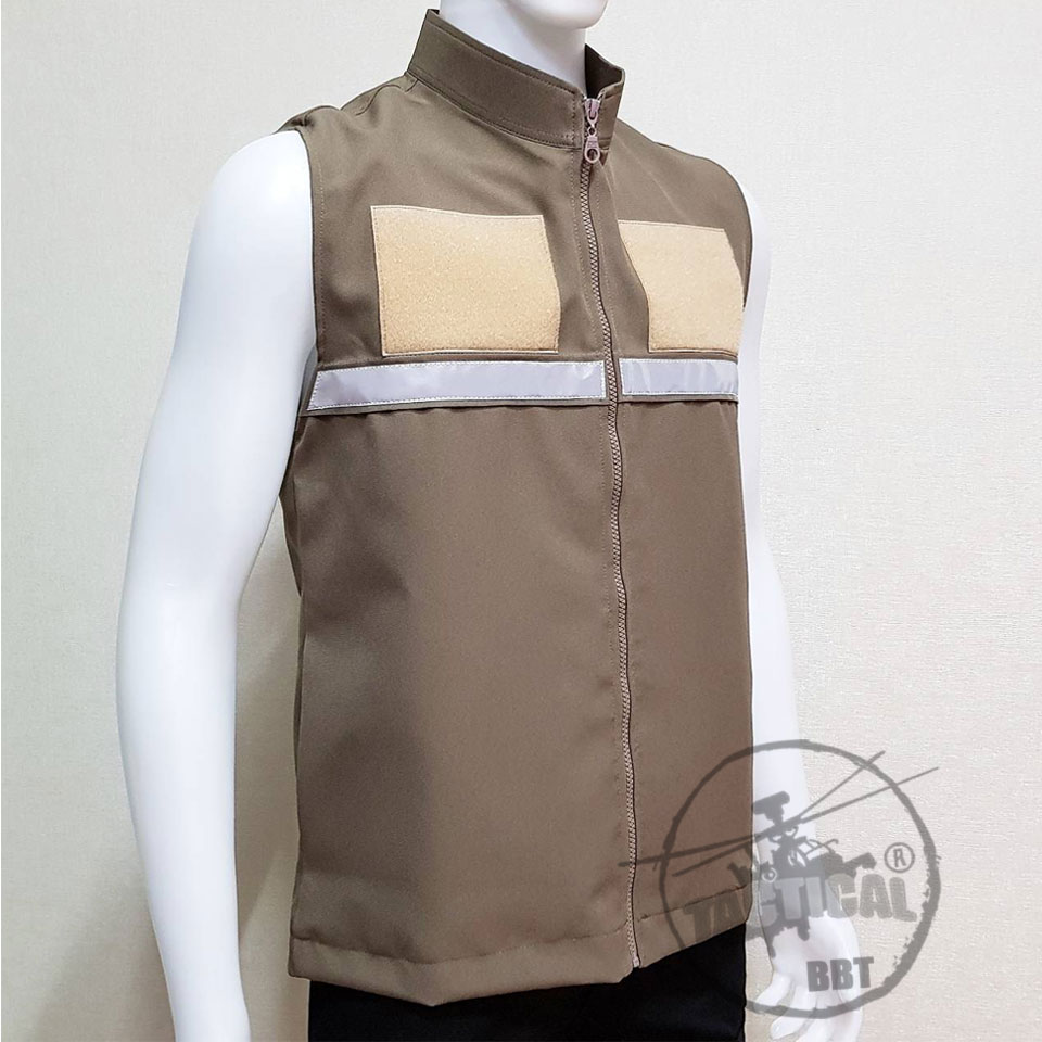 เสื้อกั๊กตร.สีกากี สนว.01 แถบสะท้อนแสงหน้า ยี่ห้อ TACTICAL
