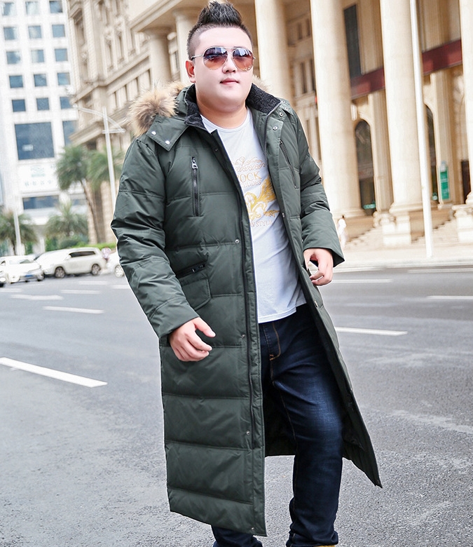 M2324-0027 โค้ทผู้ชายยาวไซส์ใหญ่ ขนเป็ดจ้า มีHoodเฟอร์เล็กถอดไม่ได้