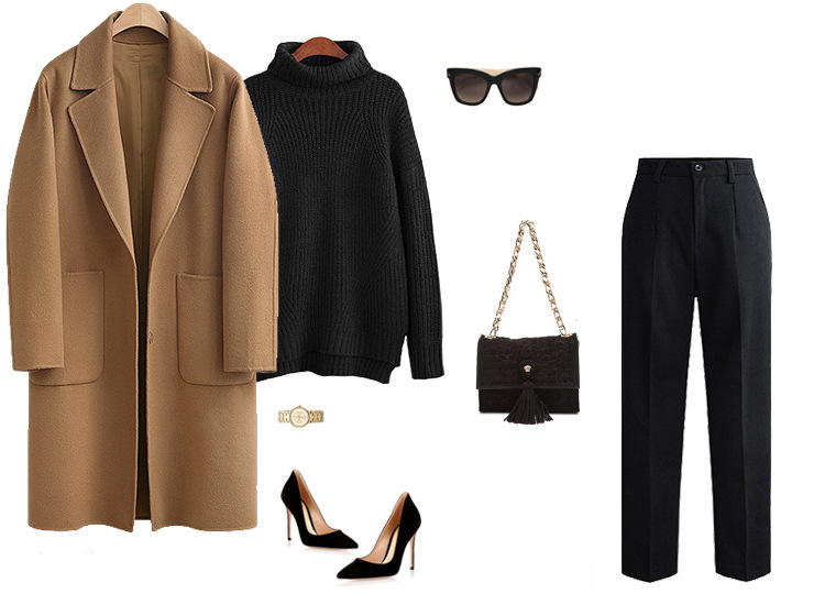 Pre-LD006 - โค้ทกันหนาว ไซส์ใหญ่ ผ้าวูล+ขนสัตว์ สี : ดำ / น้ำตาล