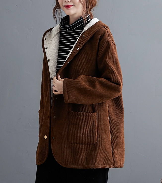 CO-008 เสื้อกันหนาว ผ้าลูกฟูก บุขนด้านใน มีHood สีน้ำเงิน / เหลือง / น้ำตาล