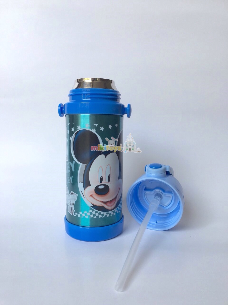 กระติกน้ำมิกกี้เมาส์ Mickey Mouse 1928 สีฟ้าขนาด350ml. รุ่นกดแล้วฝาเด้ง พร้อมตัวล็อค2ชั้น เก็บอุณหภูมิ