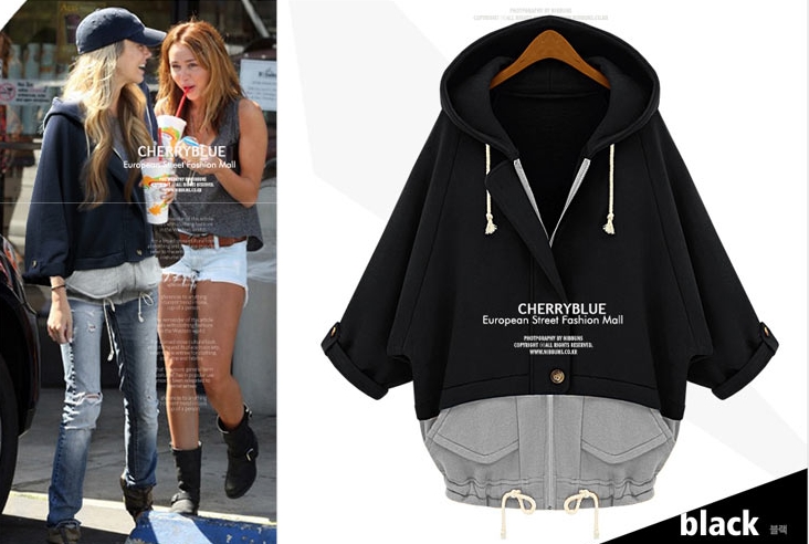 PreOrderไซส์ใหญ่ - เสื้อกันหนาวแฟชั่นไซส์ใหญ่ เหมือนเป็นผ้าสองชิ้น ติดซิปหน้า มีHood อุ่นแน่นอน สี : สีน้ำเงิน / สีดำ