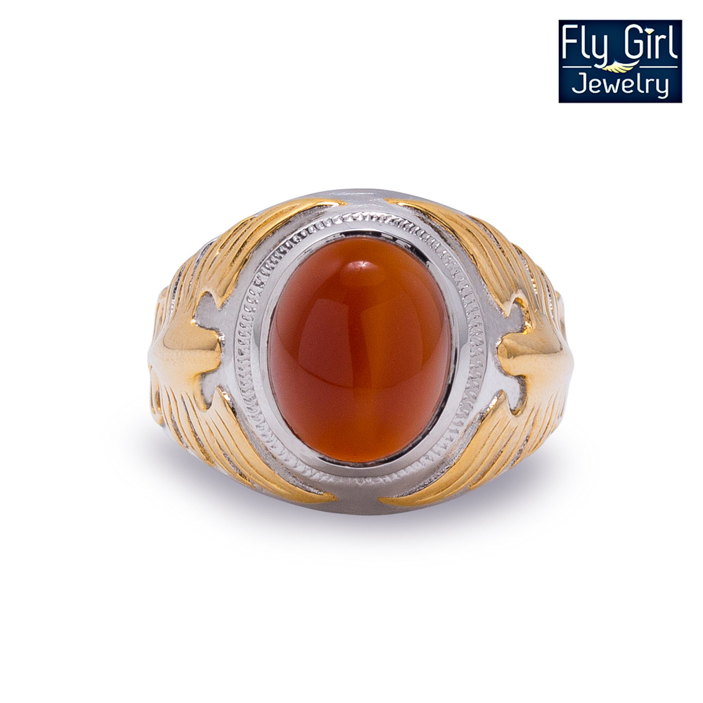 แหวนพญาอินทรีย์พลอยคาร์เนเลียนแท้ (ประจำวันพฤหัส) เงินแท้ งานสวยเกรดพรีเมี่ยม แหวนชาย