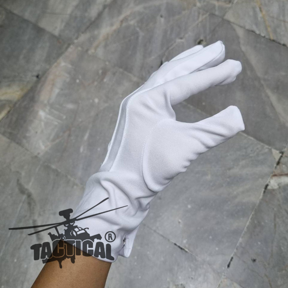 ถุงมือจราจรสีขาว กระดุม เต็มนิ้ว