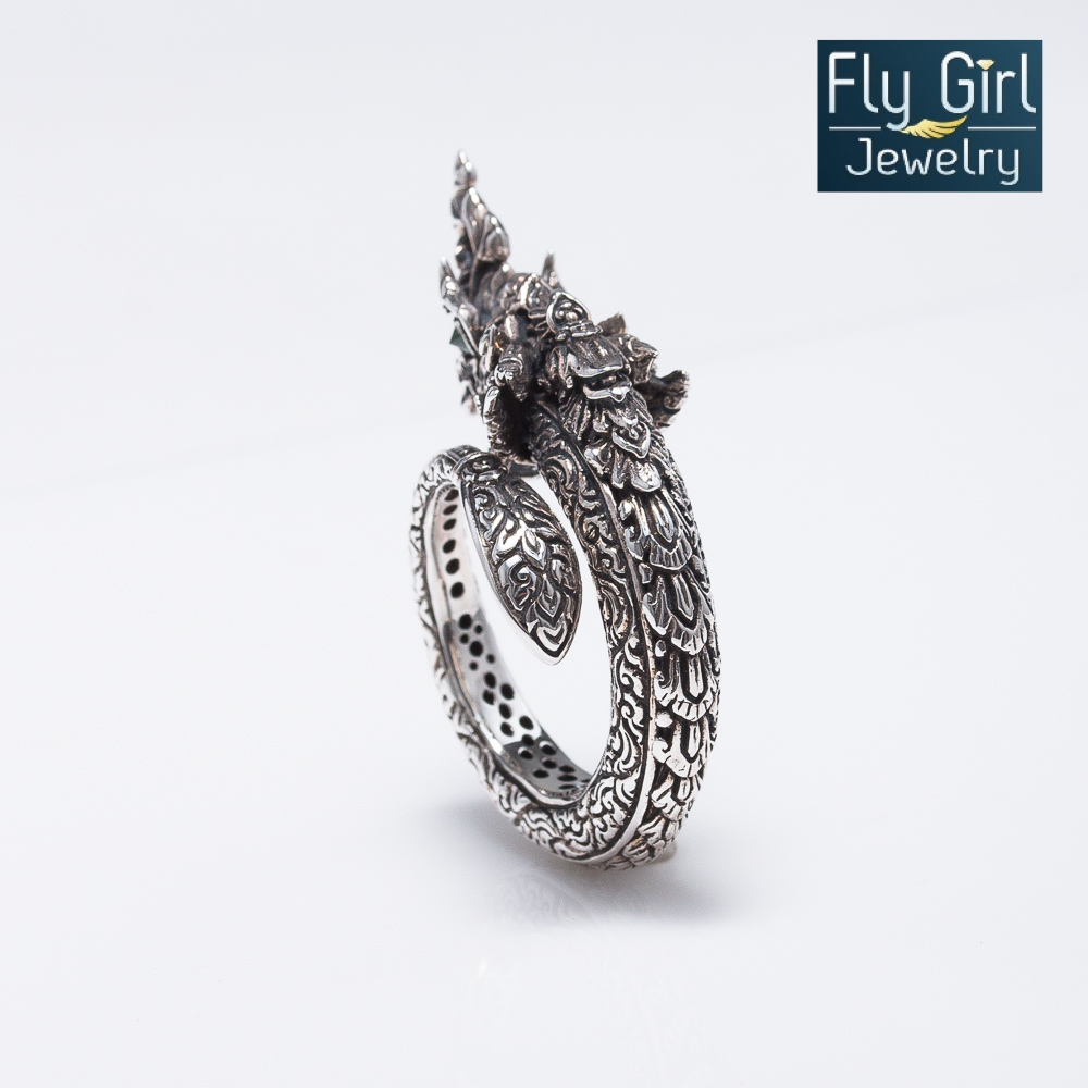 แหวนพญานาคราช เงินแท้ดวงตาประดับพลอยแท้ Tsavorite ช่วยปกป้องคุ้มครอง เรียกโชคลาภ งานสวยมีมิติ ลวดลายไทยคมชัดสวยงาม Made in Thailand