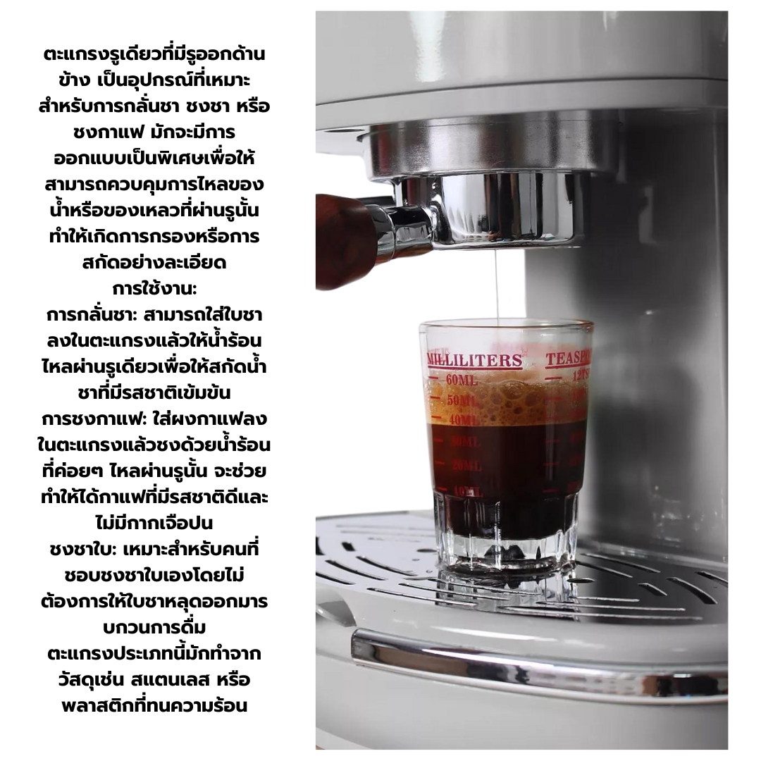 ตะแกรงรูเดียว รูออกด้านข้าง กลั่นชา ชงชา ชงกาแฟ 2 ช็อต ขนาด 58 มิล อลูมีเนียม Pressurized Coffee Filter Basket 58MM 2 Cups Aluminium รหัส 1008