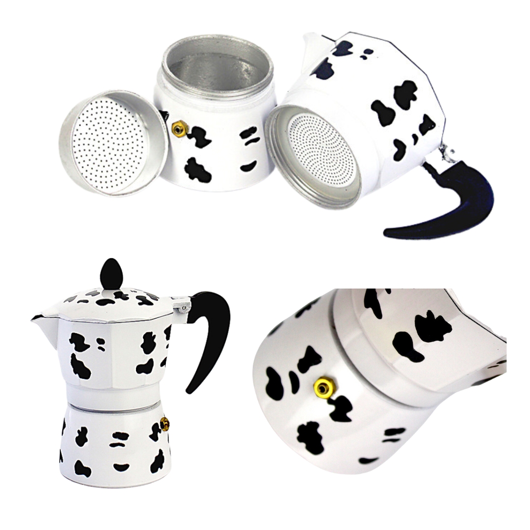 มอคค่าพอท moka pot กาต้มกาแฟ หม้อชงกาแฟ ขนาด 3 คัพ 150 ml ลายจุดดำ ลายวัว รหัส 1614-140