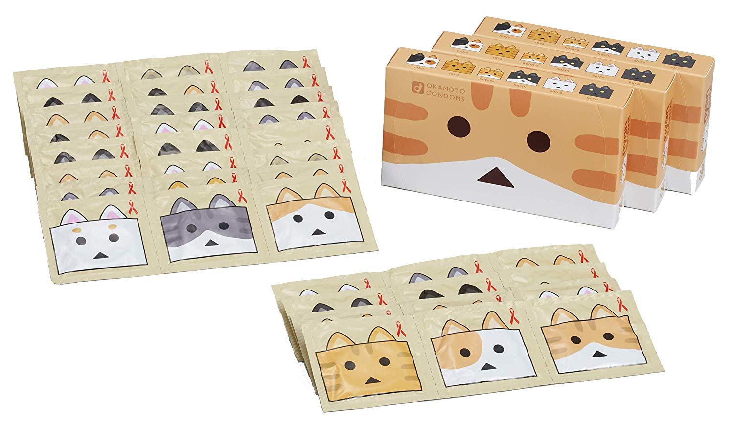 Okamoto Condom nyanboard โอกาโมโต้ ถุงยางอนามัยลายแมวกระดาษลัง บรรจุ 12 ชิ้น