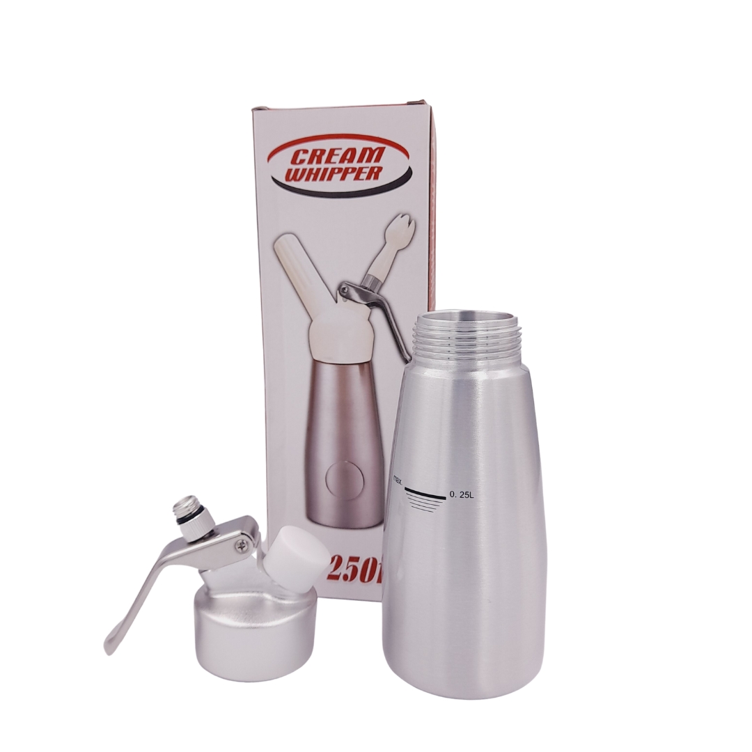 ขวดทำวิปครีม ขนาด 250ml CREAM WHIPPER 500 ml สีเทา หัวอลูมีเนียมเหลี่ยม พร้อมชุดดอกบีบ รหัส 0869