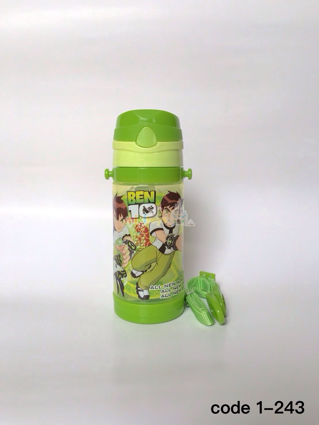 กระติกน้ำ Ben10 เบนเทน สีเขียวเท่ๆ รุ่นฝาเด้ง ปุ่มกดสามเหลี่ยม