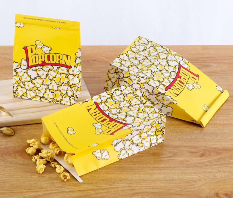 ถุงกระดาษเคลือบ กันน้ำ-น้ำมัน พิมพ์ลาย Popcorn ขนาดกลาง-ขนาดใหญ่ แบบมีลวด-ไม่มีลวด แพ็ค 50 ชิ้น
