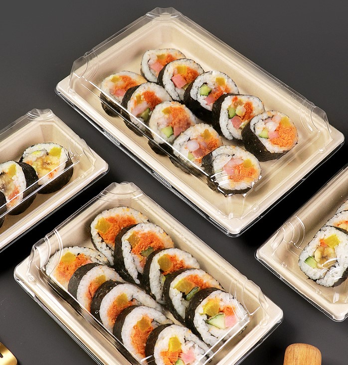 กล่องซูชิ-ขนม-เค้ก กระดาษเคลือบกันน้ำ-น้ำมัน ฝาใส แพ็ค 50 ชิ้น