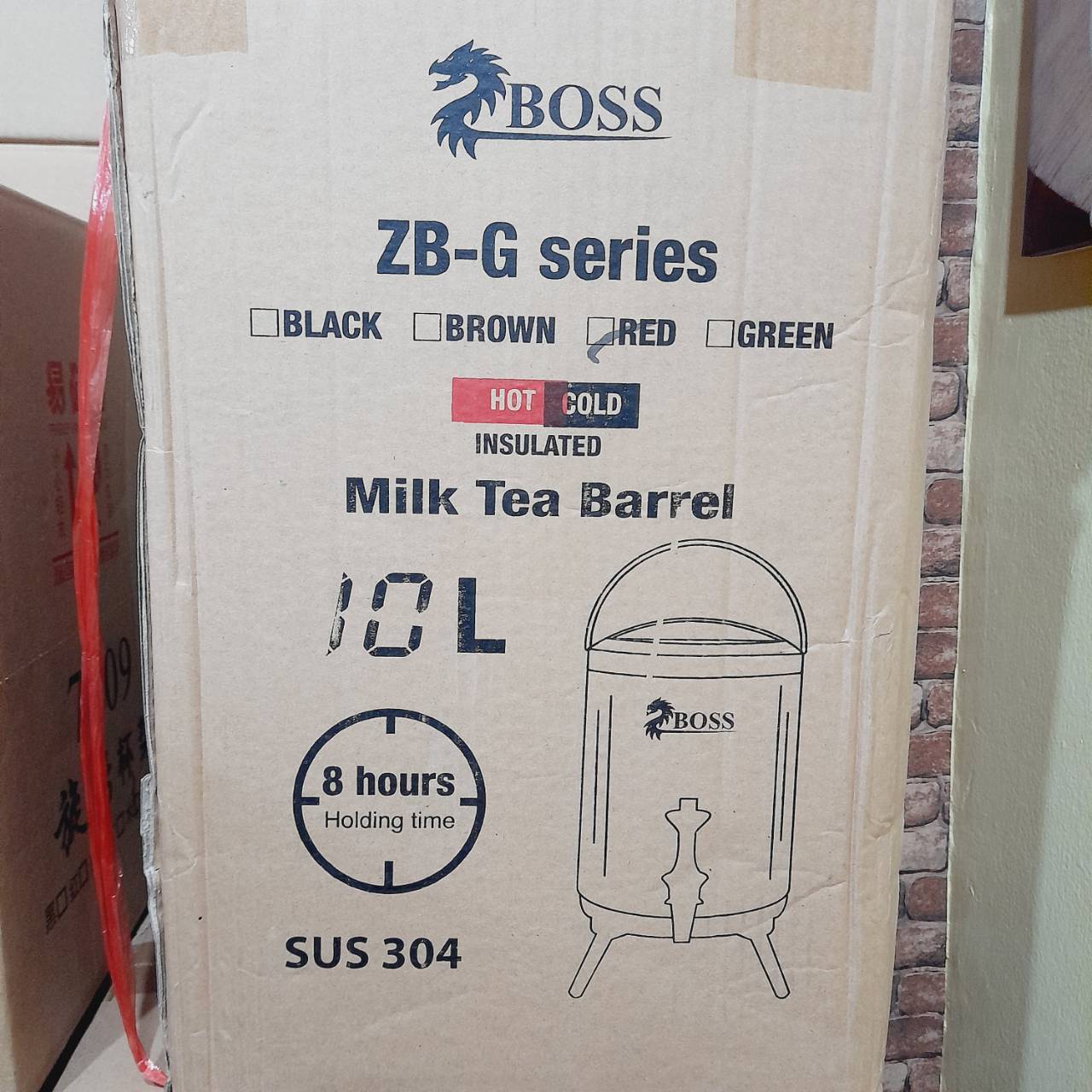 ถังเก็บชานม ถังจ่ายเครื่องดื่ม ร้อน-เย็น ถังคลูเลอร์ ความจุ 10 ลิตร สีแดงตรา BOSS รหัส 2471
