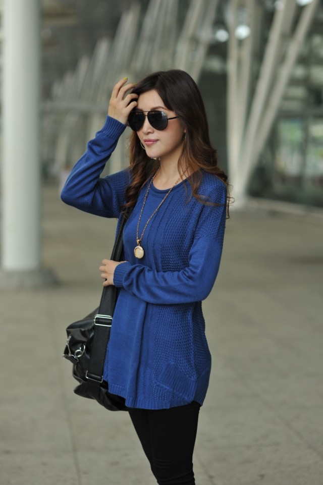 Pre Order - เสื้อกันหนาวแฟชั่นสไตล์เกาหลี เสื้อไหมพรมคลุมยาว : สีส้ม / สีครีม(เบจ) / สีชมพู / สีน้ำเงิน / สีดำ