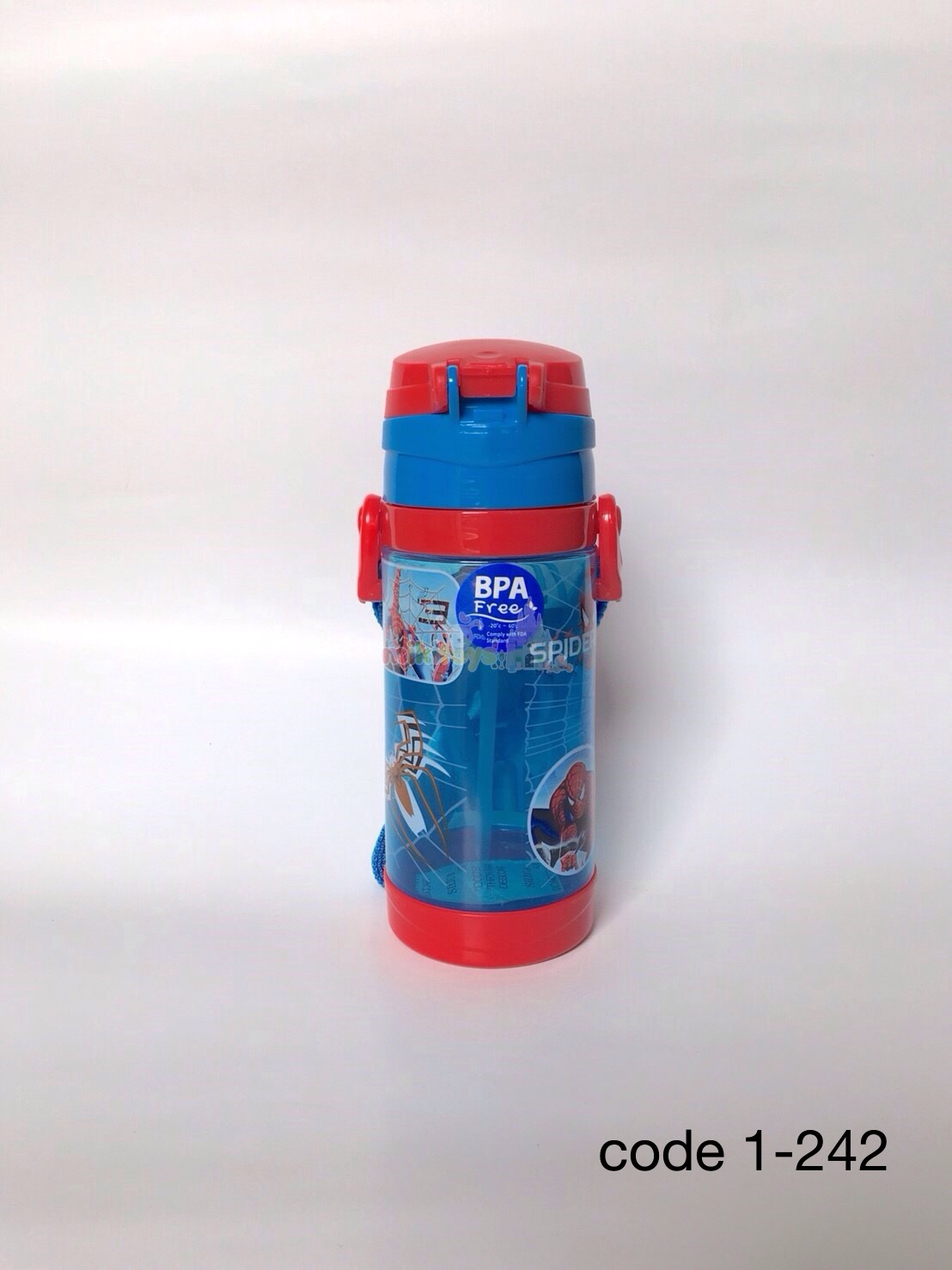 กระติกน้ำเด็ก Spiderman สไปเดอร์แมนสีแดงน้ำเงิน รุ่นฝาเด้งปุ่มกดสามเหลี่ยม