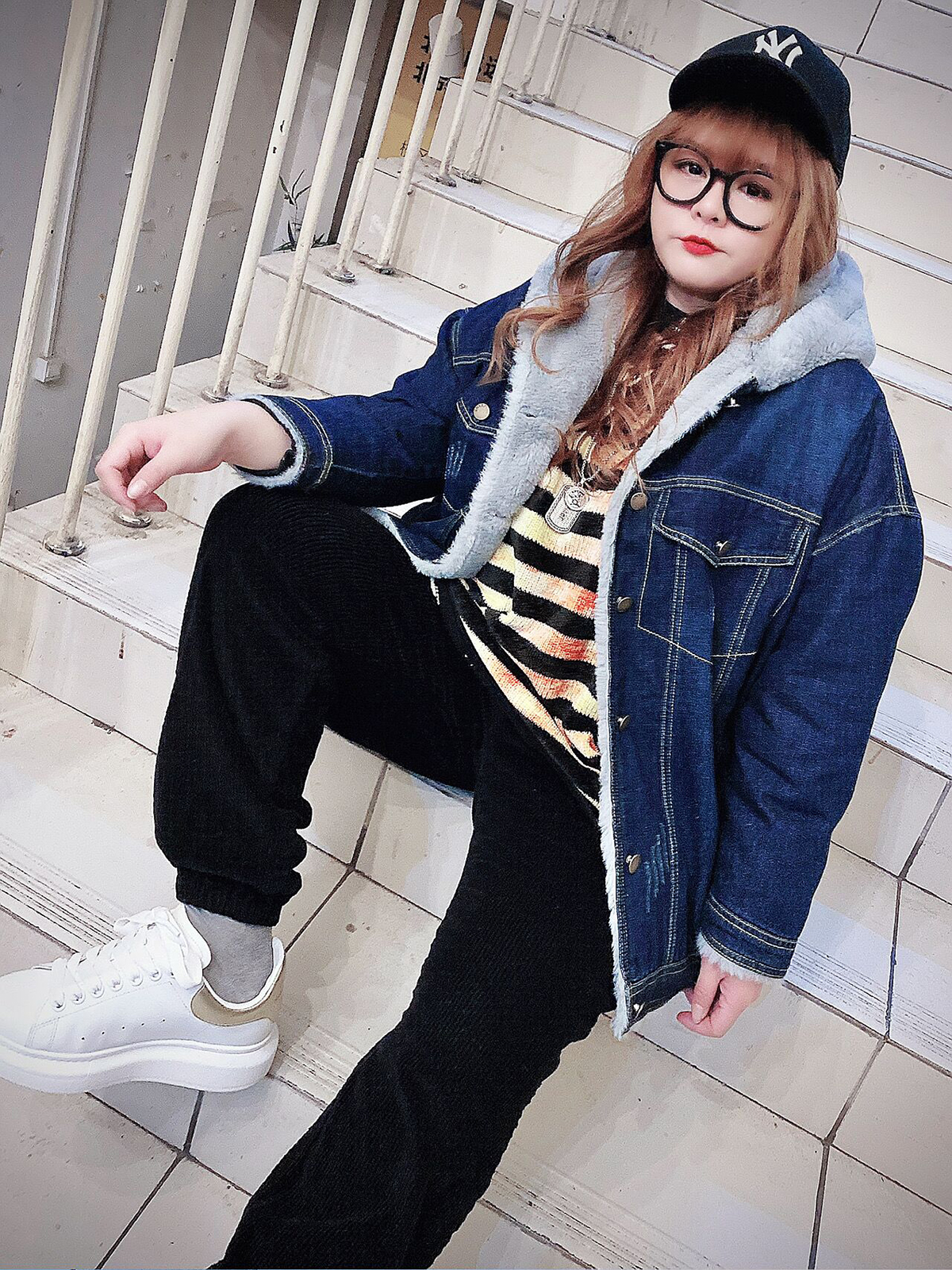 2324-0059 เสื้อกันหนาวไซส์ใหญ่ ยืนส์ บุขนนุ่มมาก มี Hoodถอด ไม่ได้จ้า