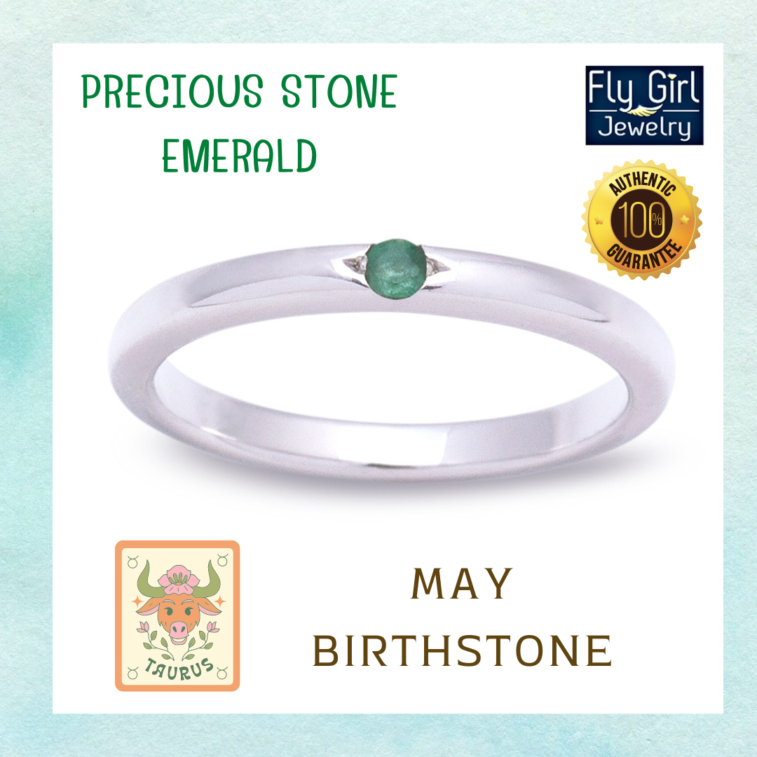 แหวนเงินแท้ พลอยมรกตแท้(ราศีพฤษภ)