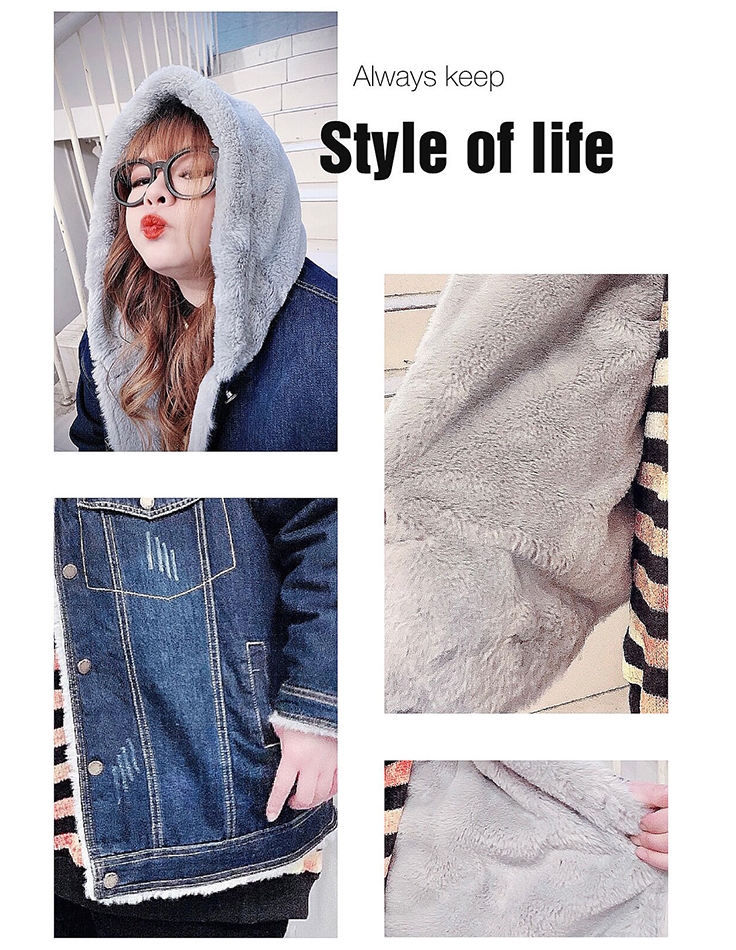 2324-0059 เสื้อกันหนาวไซส์ใหญ่ ยืนส์ บุขนนุ่มมาก มี Hoodถอด ไม่ได้จ้า