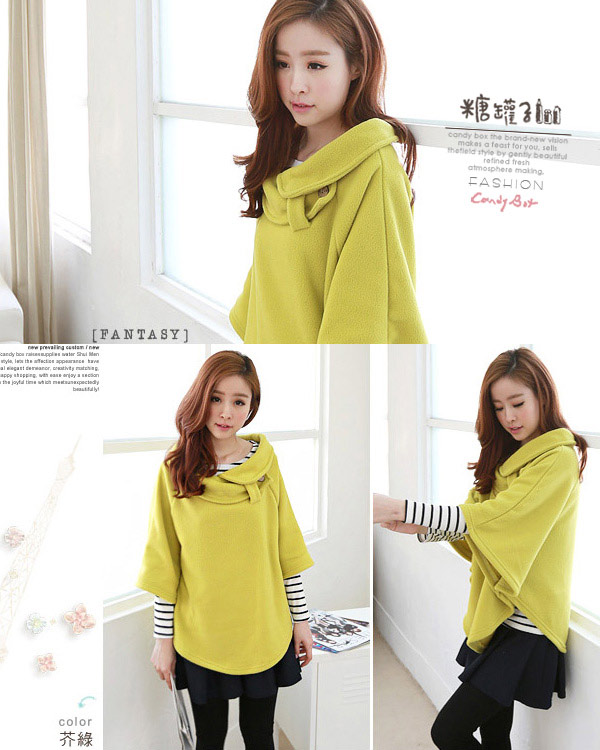 Pre Order - เสื้อกันหนาวแฟชั่นเกาหลี คอปก เป็นเสื้อคลุม : สีแดง / สีพีช(ชมพู) / สีเขียว