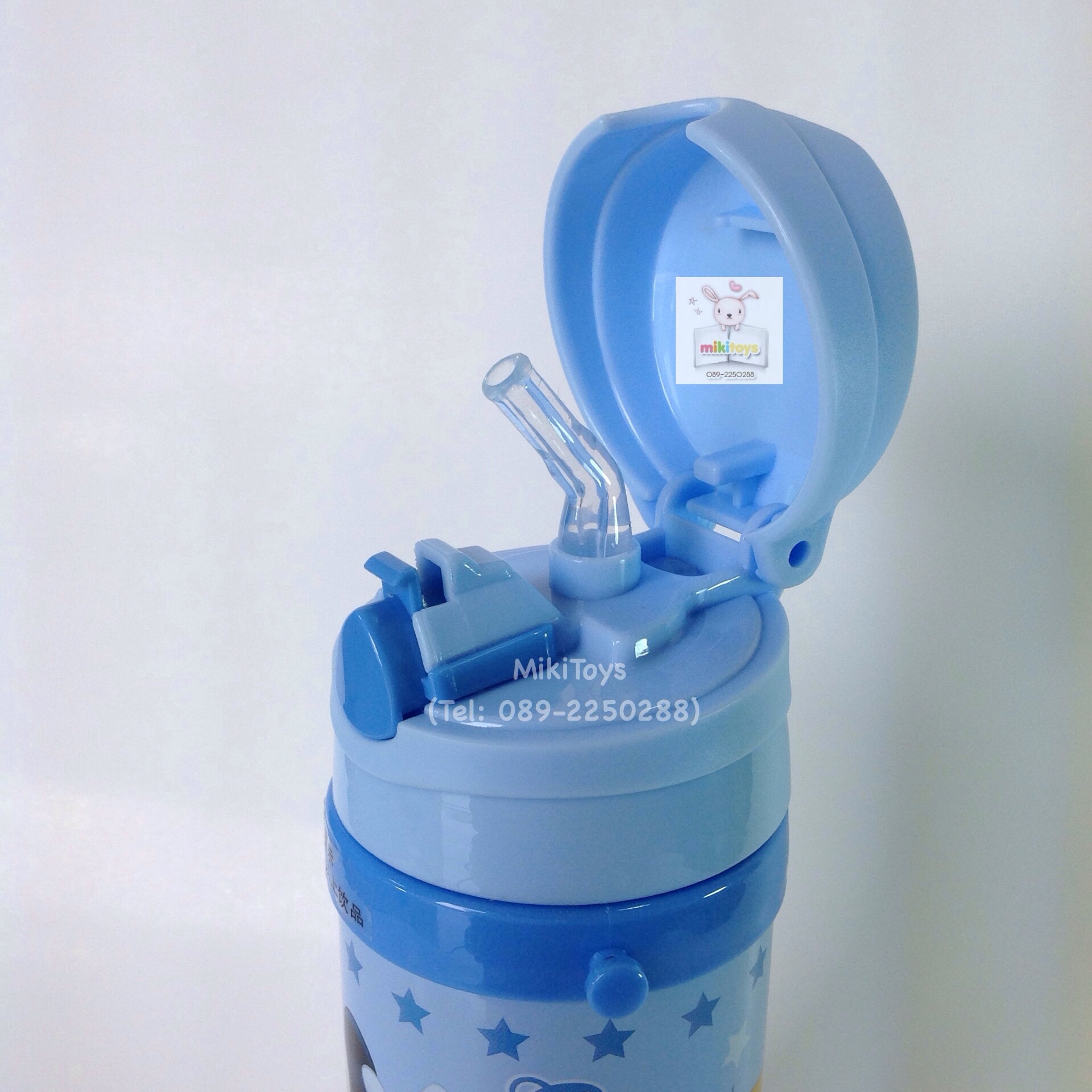 กระติกน้ำมิกกี้เมาส์ ลายใหม่ New Mickey Mouse สีฟ้า รุ่นกดแล้วฝาเด้ง เก็บอุณหภูมิ