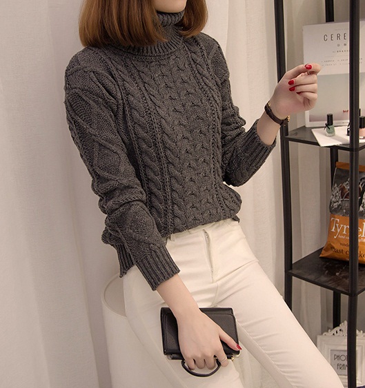 PreOrderคนอ้วน - เสื้อกันหนาวแฟชั่น ไหมพรมคอเต่า สีเทา