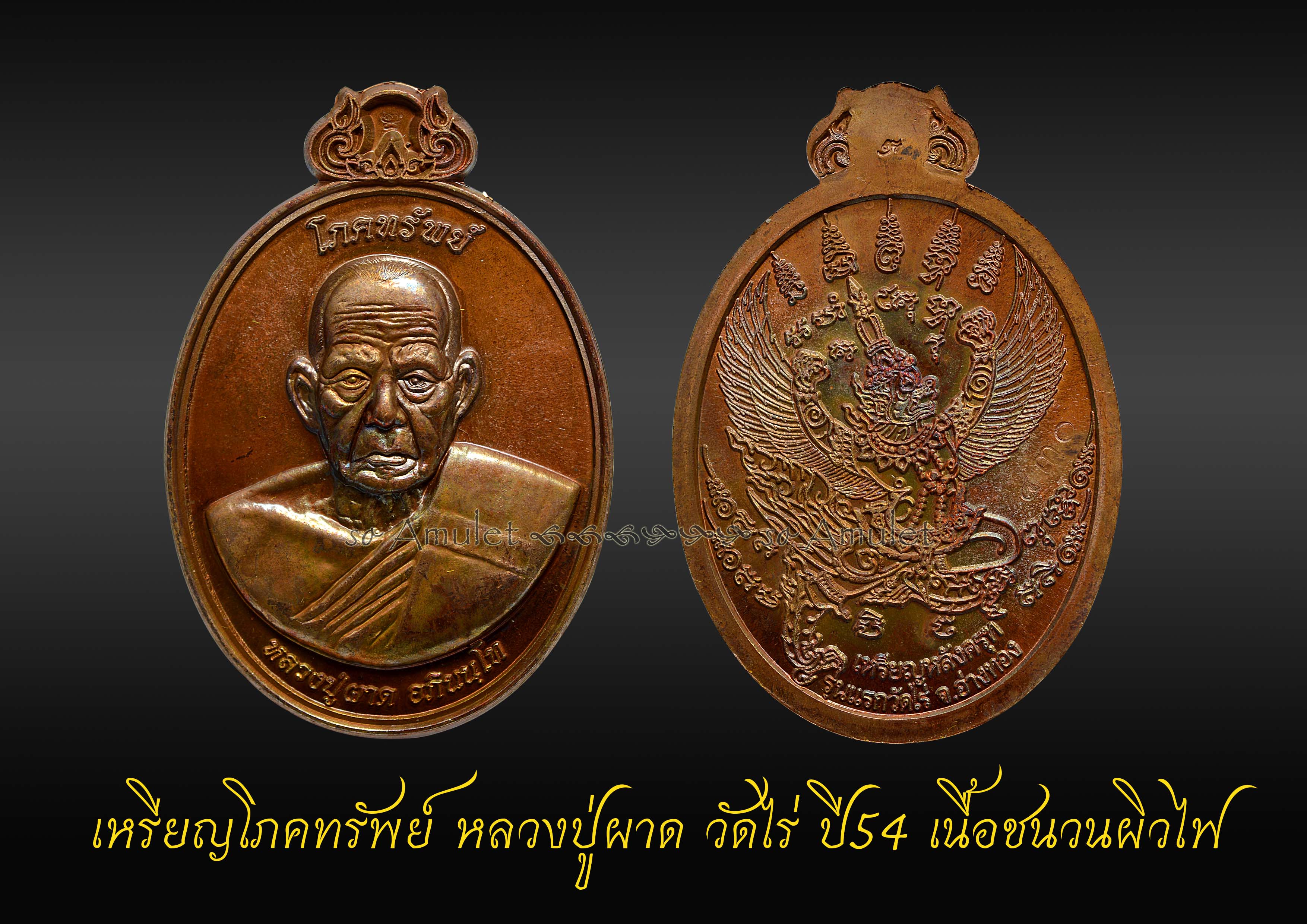 เหรียญโภคทรัพย์ หลวงปู่ผาด วัดไร่ ปี54 เนื้อชนวนผิวไฟ