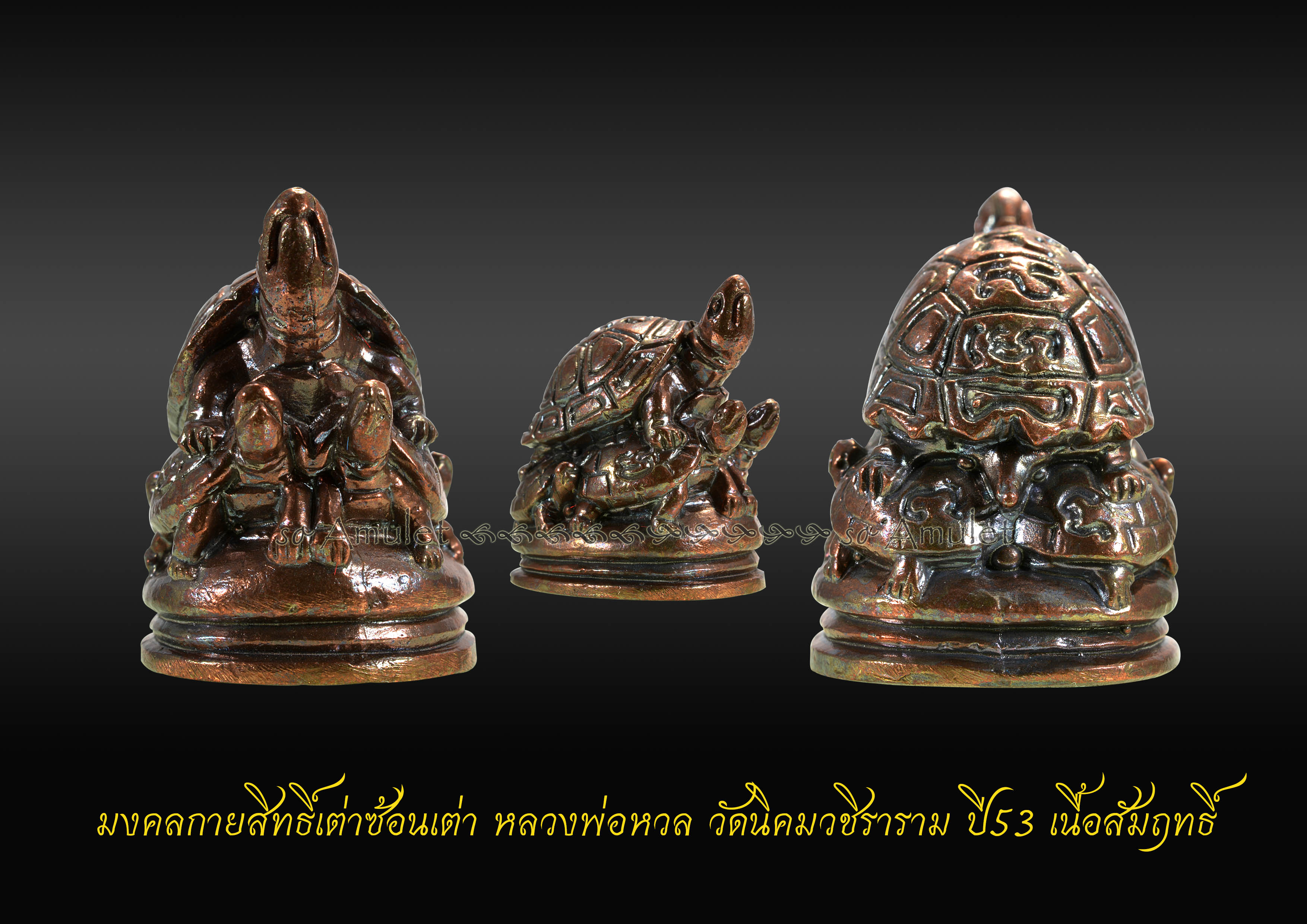 มงคลกายสิทธิ์เต่าซ้อนเต่า หลวงพ่อหวล วัดนิคมวชิราราม ปี53 เนื้อสัมฤทธิ์