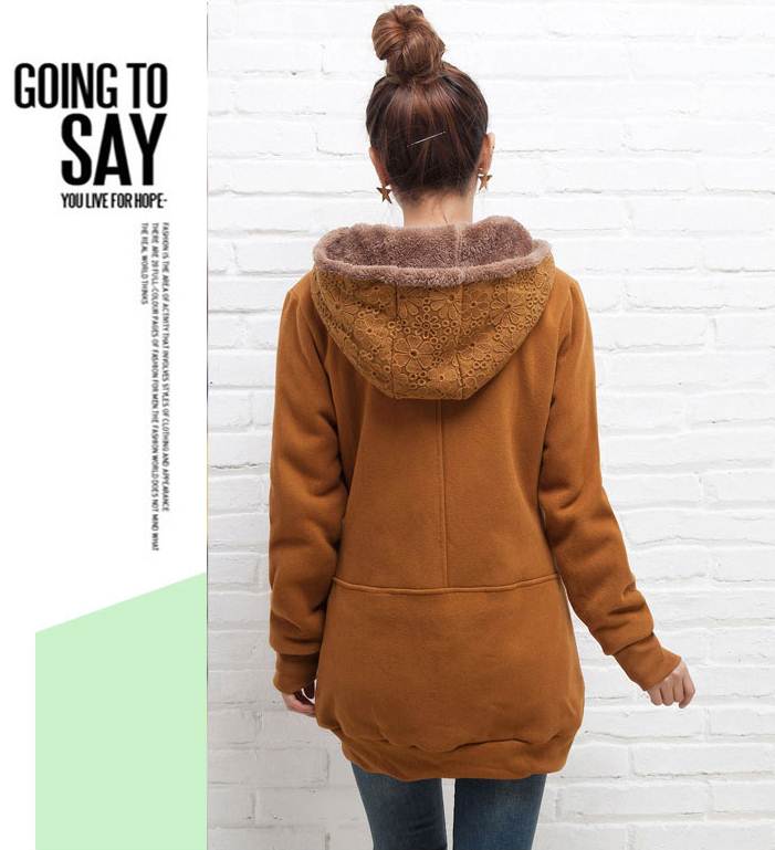 PreOrderไซส์ใหญ่ - เสื้อกันหนาวไซส์ใหญ่ คนอ้วน ผ้าฝ้าย มี Hood แต่งผ้าลูกไม้ที่หมวกและคอ สี : ชมพู / น้ำตาล