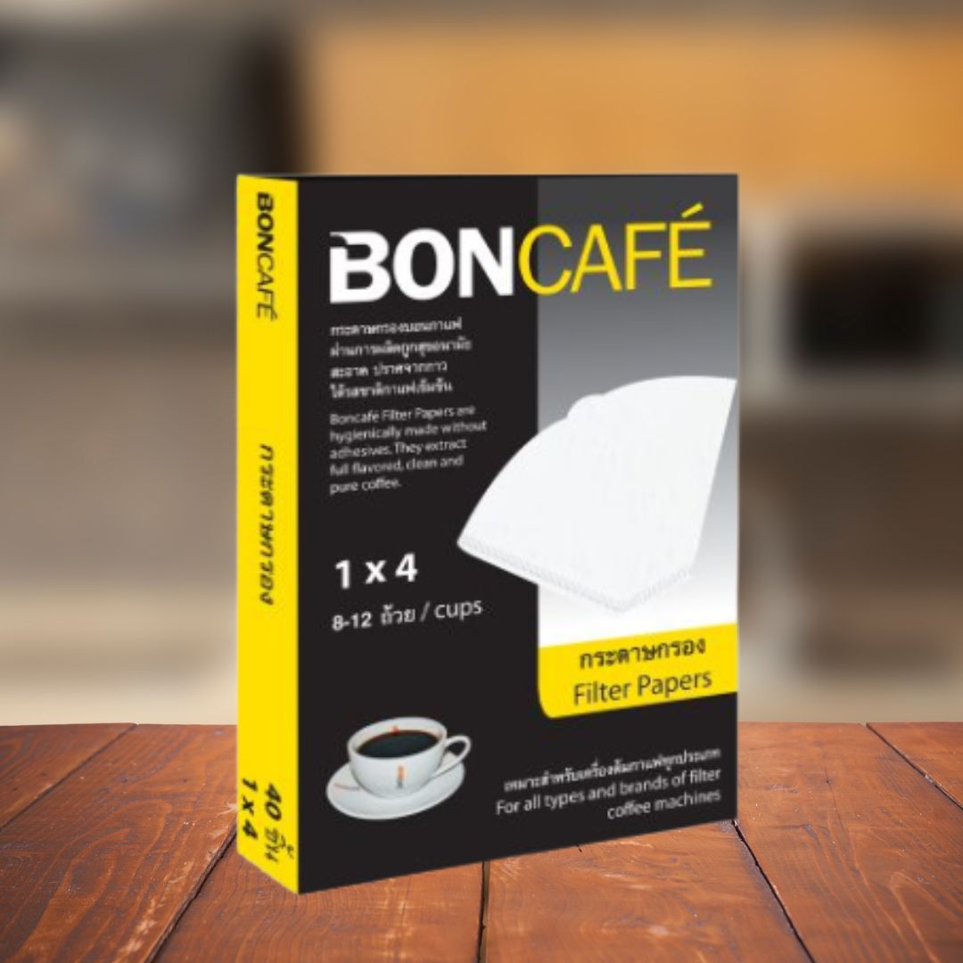 กระดาษกรองกาแฟ ขนาด 1x4 นิ้ว 40 แผ่น บอนกาแฟ Boncafe กล่องสีเหลือง รหัส 1575