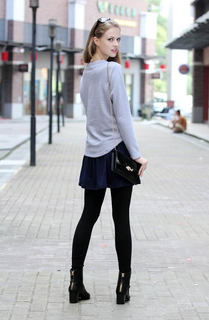 PreOrderไซส์ใหญ่ - เสื้อกันหนาวไซส์ใหญ่ คนอ้วน มี 2 ชิ้น เดรสตัวยาว และเสื้อกันหนาวปักหมุดพิมพ์ลาย สี : น้ำเงิน-เทา / เทา-น้ำเงิน