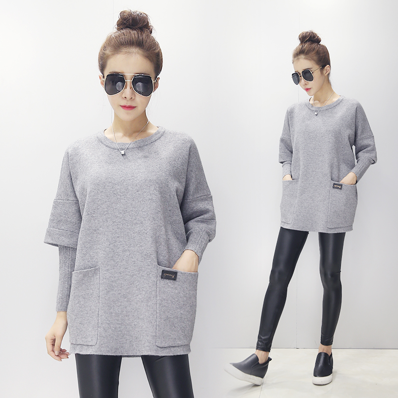 PreOrderคนอ้วน - เสื้อกันหนาว ไหมพรม กระเป๋าหน้า สี : เทา / ดำ