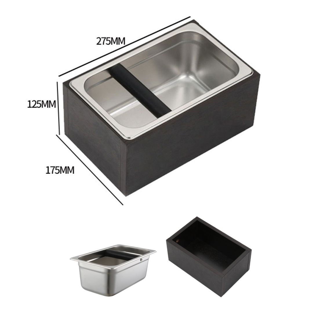 อ่างเคาะกากกาแฟ +กล่องไม้ตั้งอ่างเคาะกาก สูง 12.5 สี่เหลี่ยมผืนผ้า (ไม้สีแดงออกดำ) 1610-527