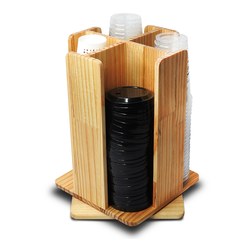 ที่ใส่แก้วกาแฟ หรือ แก้วเครื่องดื่มพลาสติก ไม้ 4 ช่อง ฐานหมุน 360 องศา 1610-577