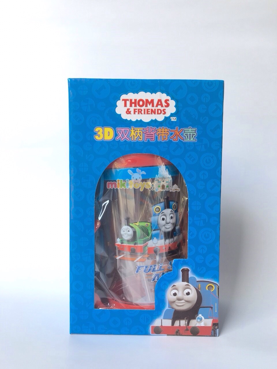 กระติกน้ำพร้อมหูจับ Thomas&Friends 3D (Thomas สีฟ้า-แดง) ฝาเลื่อน3D หลอดในตัว**BPA Free ปลอดภัยค่ะ