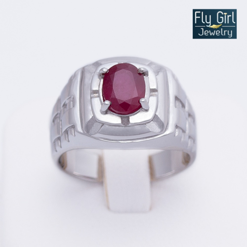 แหวนชาย พลอยทับทิมแท้ เงินแท้ชุบทองคำขาว