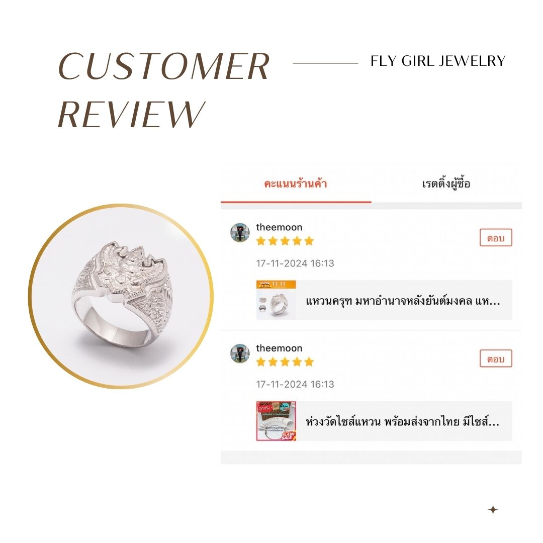 แหวนครุฑเงินแท้ ด้านหลังพระบรมฉายาลักษณ์ ร.5 ยันต์มงคล สีทองและสีเงิน