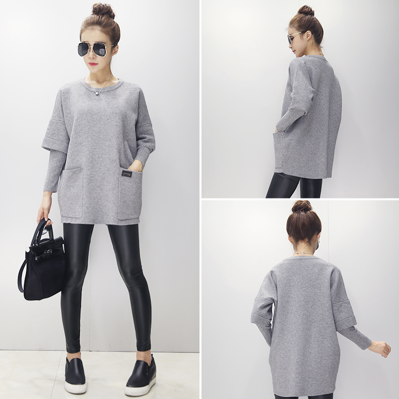 PreOrderคนอ้วน - เสื้อกันหนาว ไหมพรม กระเป๋าหน้า สี : เทา / ดำ