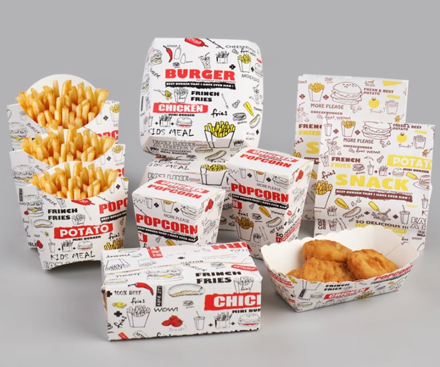 ถาดไก่ทอด-กล่องใส่เฟรนซ์ฟราย กล่อง Popcorn ใช้ใส่ของทอด-ขนม แพ็ค 50 ชิ้น