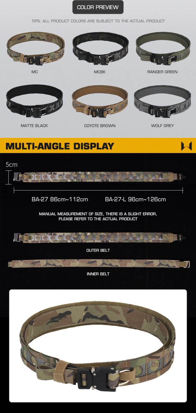เข็มขัด Tactical 2 ชั้น ทรง Bison