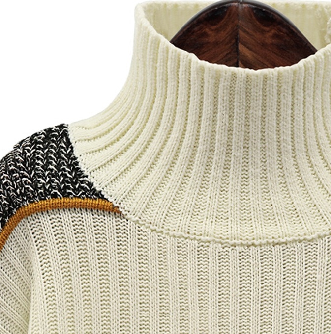 PreOrderคนอ้วน - เสื้อไหมพรมกันหนาวไซส์ใหญ่ เสื้อไหมพรมคอเต่ายืด ตัวยาว ลายถักสวย สีครีมดำ