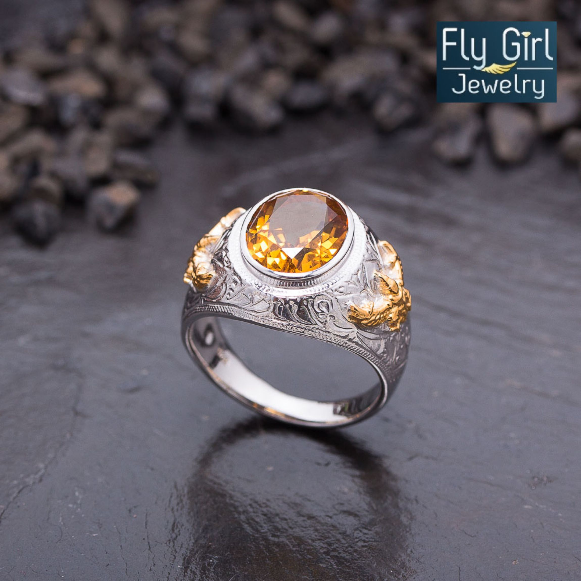 แหวนครุฑเงินแท้พลอยซิทรีนแท้ (ราศีพิจิกหรือเกิดวันจันทร์) ช่วยปกป้องคุ้มครองควรมีไว้สักวง