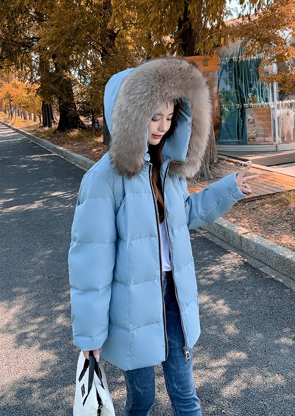 2324-0095 เสื้อกันหนาวไซส์ใหญ่ ความยาวปานกลาง เฟอร์ Hood พร้อม