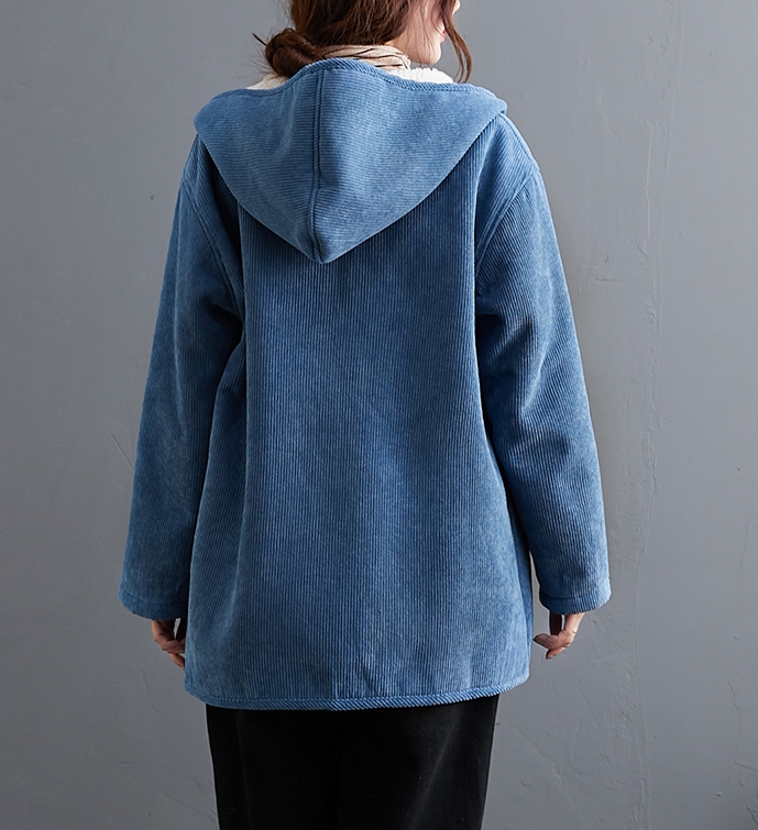 CO-008 เสื้อกันหนาว ผ้าลูกฟูก บุขนด้านใน มีHood สีน้ำเงิน / เหลือง / น้ำตาล