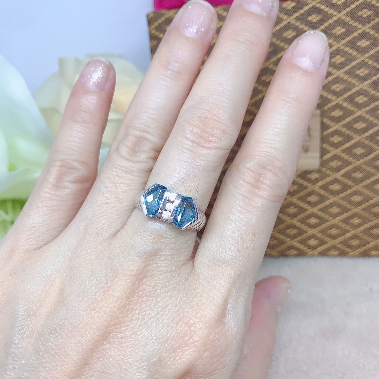 แหวนเงินแท้ พลอยบลูโทแพสแท้(ราศีธนู)