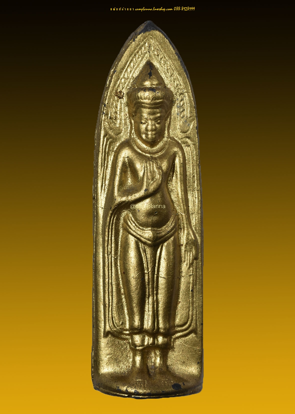 พระร่วงหลังรางปืน พิมพ์ใหญ่ฐานเตี้ยหน้ายักษ์ เนื้อชินเงินเปียกทองคำ 7.1x2.2 cm กรุวัดพระปรางค์ ศรีสัชนาลัย สุโขทัย อายุนับพันปี หายากยิ่งยวดที่สุดของที่สุด