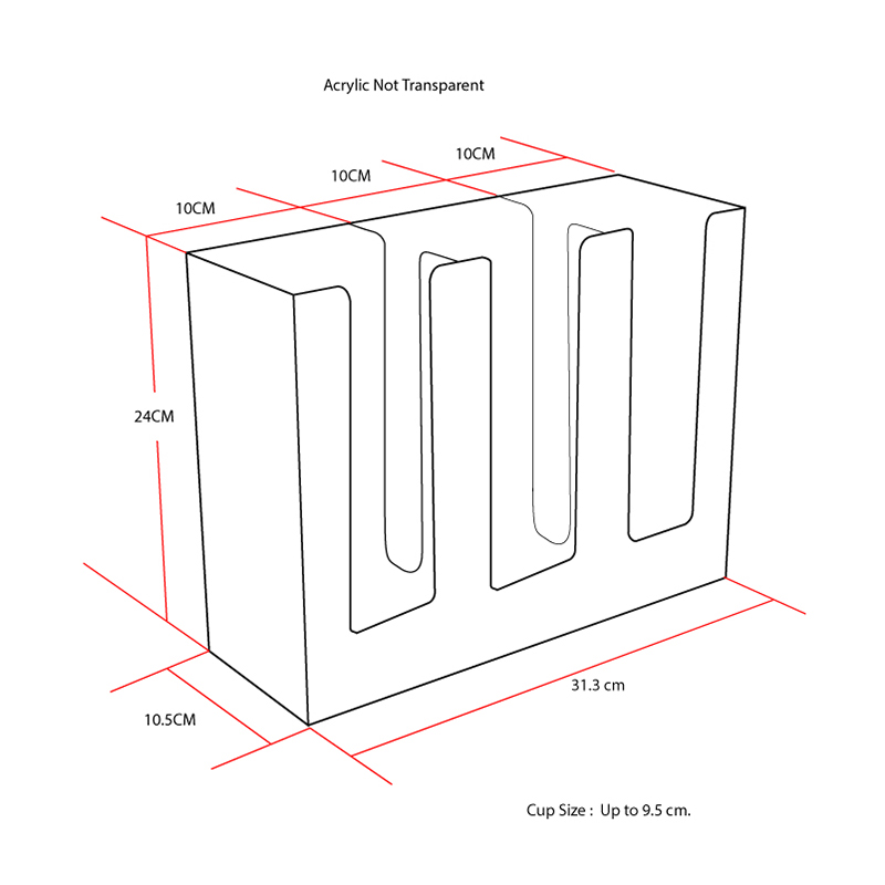 กล่องอะคริลิคใส่แก้วกาแฟเย็น และเครืองดื่ม 3 ช่อง 1610-530