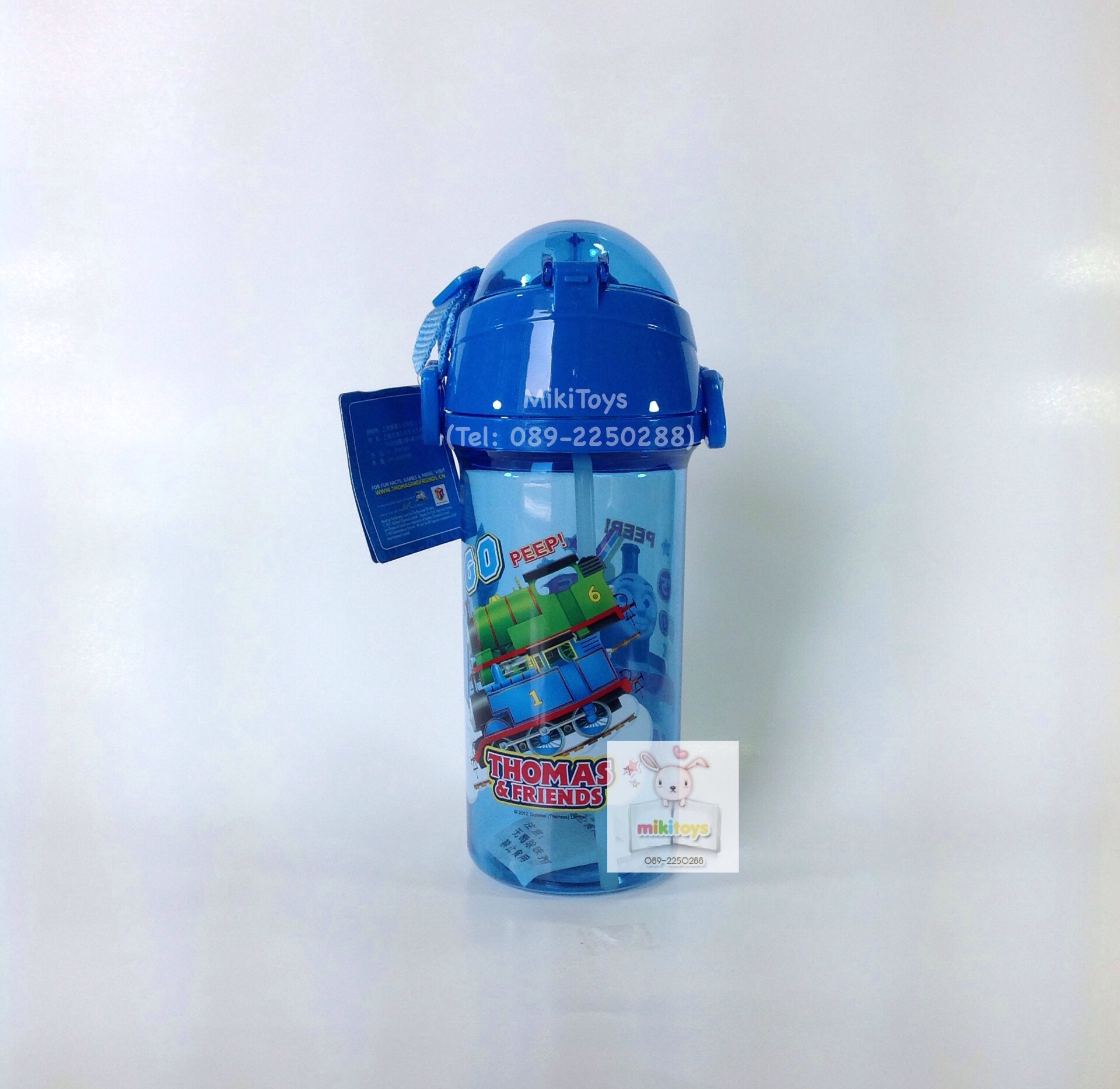 กระติกน้ำโทมัส Thomas สีฟ้าใส รุ่นฝาเด้ง หลอดในตัว *BPA free ปลอดภัยค่ะ